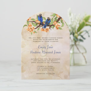 Invitation Oiseaux de l'amour vintage corail et bleu royal Ta