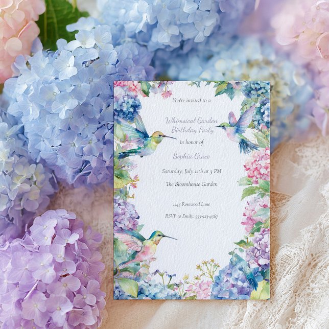 Invitation Oiseaux de mer de Whimsical avec Hydrangeas Annive (Créateur téléchargé)