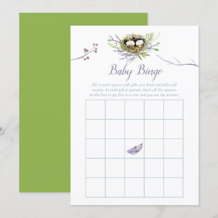 Invitation Oiseaux de verdure Nest Twins Baby shower Bingo