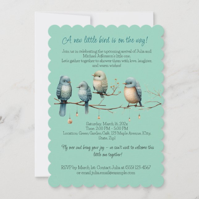 Invitation Oiseaux de Whimsical sur Branches Baby shower Past (Devant)