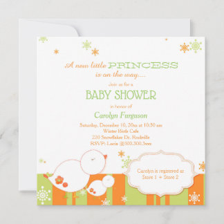 Invitation Oiseaux d'hiver Bébé Baby shower fille