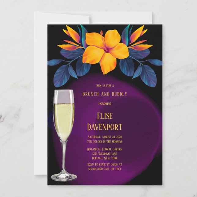 Invitation Oiseaux du Paradis Hibiscus Brunch et Bubbly (Devant)