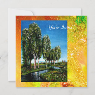 Invitation OISEAUX EN TOSCANE, étincelles d'or vert jaune