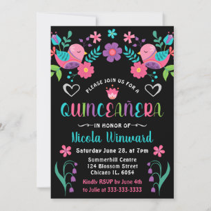 Invitation Oiseaux et Floral Fiesta Mexicaine Quinceañera