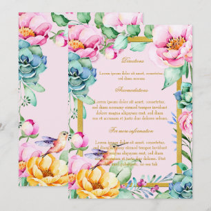 Invitation Oiseaux Exotiques - Cadres Dorés et Fleurs Directi