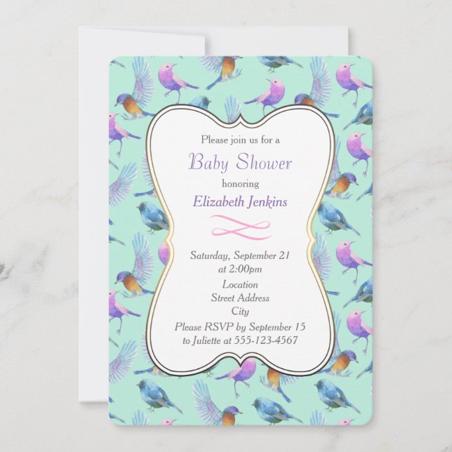 Invitation Oiseaux exotiques sauvages Baby shower d'aquarelle (Devant)