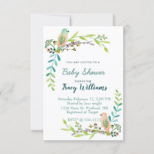 Invitation Oiseaux floraux aquarelle