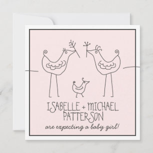 Invitation Oiseaux funky Famille moderne Couples Bébé Douche