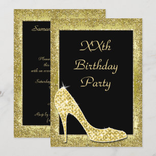 Invitation Oiseaux glamour et chaussure de diamant Anniversai