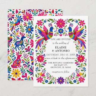 Invitation Oiseaux Mexicains Vibrants Otomi Fleurs Fiesta Mar