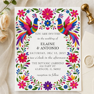 Invitation Oiseaux Mexicains Vibrants Otomi Fleurs Fiesta Mar