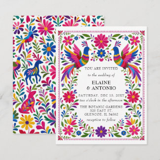 Invitation Oiseaux Mexicains Vibrants Otomi Fleurs Fiesta Mar