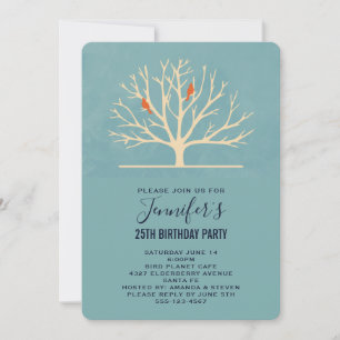 Invitation Oiseaux Orange Moderne dans un Grand Arbre d'Anniv