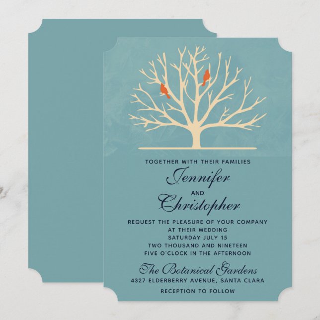 Invitation Oiseaux Orange Moderne dans un Grand Arbre de Mari (Devant / Derrière)