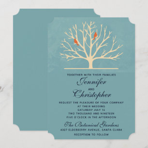 Invitation Oiseaux Orange Moderne dans un Grand Arbre de Mari