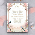 Invitation Oiseaux romantiques Blush rose Floral Mariage musu<br><div class="desc">Éblouissez vos invités avec cette élégante invitation de mariage islamique avec de belles fleurs et des oiseaux mignons avec typographie moderne. Ajoutez simplement les détails de votre événement sur ce modèle facile à utiliser pour en faire une invitation unique.</div>