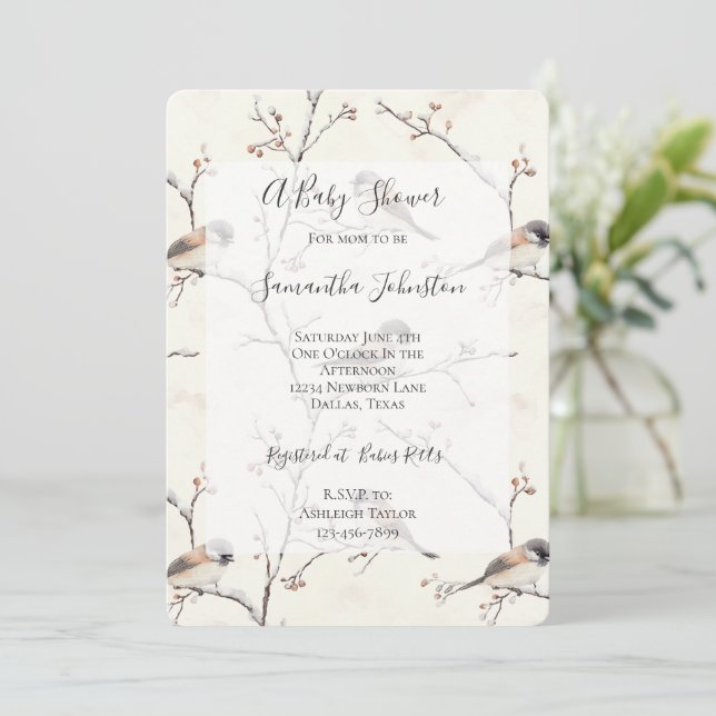 Invitation Oiseaux romantiques dans un arbre Baby Shower (Debout devant)