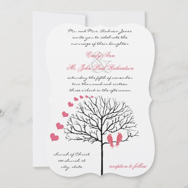 Invitation Oiseaux romantiques Honeysuckle Rose Mariage Invit (Devant)