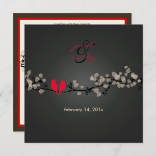 Invitation Oiseaux rouges, inséparables/fleurs colorées