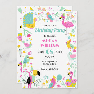 Invitation Oiseaux tropicaux colorés