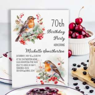 Invitation Oiseaux Vintage Robin Rouge 70e Anniversaire