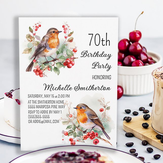 Invitation Oiseaux Vintage Robin Rouge 70e Anniversaire (Créateur téléchargé)