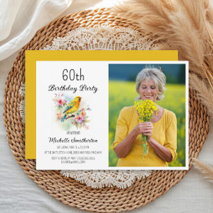 Invitation Oiseaux vintages Canaries Fleurs 60e anniversaire 