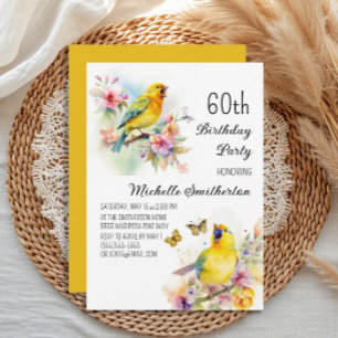 Invitation Oiseaux vintages Canaries Fleurs 60e anniversaire