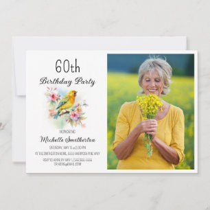Invitation Oiseaux vintages Canaries Fleurs 60e anniversaire