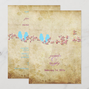 Invitation Oiseaux Vintages/fleurs de cerisiers roses colorés