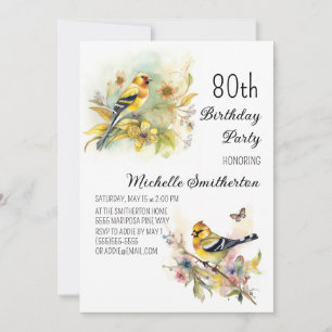Invitation Oiseaux vintages Goldfinch Jaune 80e anniversaire