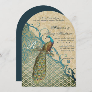 Invitation Oiseaux vintages Margarita Hawaiian Blue Damask