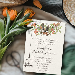 Invitation Oiseaux vintages Oiseaux Peach Coral Blooms Mariag