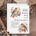 Invitation Oiseaux vintages Robin Redmamie 60e anniversaire<br><div class="desc">60e anniversaire invitation avec des peintures de jolies petites Robins assis dans les branches d'un arbre avec des baies rouges et des feuilles verts. Contactez-moi pour obtenir de l'aide sur vos personnalisations ou pour demander des produits Zazzle correspondants ou coordonnés supplémentaires pour votre célébration.</div>