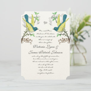 Invitation Oiseaux Vintages turquoises et jaunes Boho Arbor M