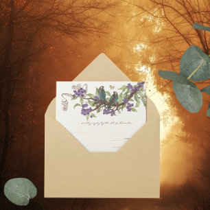 Invitation Oiseaux Vintages turquoises sur les fleurs pourpre