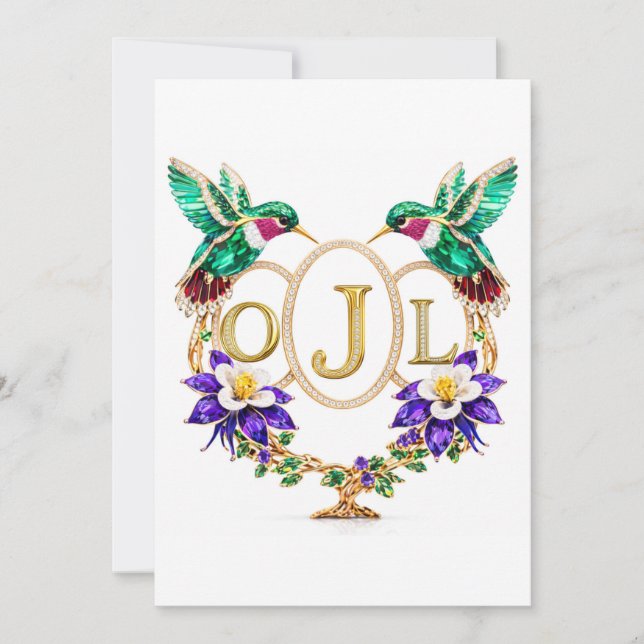 Invitation OJL Hummingbird Wedding Any Letters Custom CO (Devant)