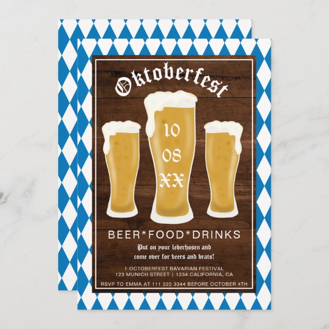 Invitation Oktoberfest festival de bière typographie Bavarois (Devant / Derrière)