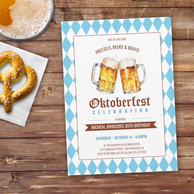 Invitation Oktoberfest fête de la bière 30e anniversaire (Oktoberfest Beer Party 30th Birthday Invitation)