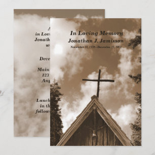 Invitation Old Country Church, Sepia Memorial Service Invitat