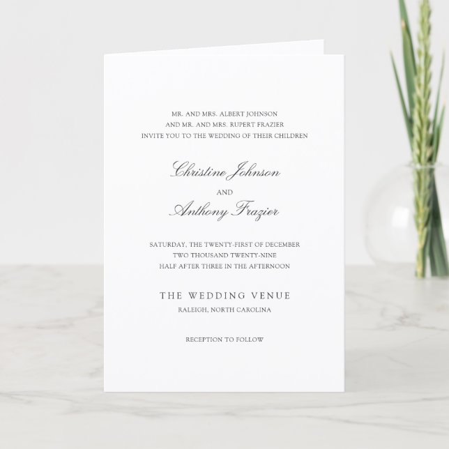 Invitation Old Money Black and White Classic Wedding (Devant)