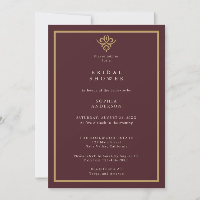 Invitation Old Money Burgundy Bridal Shower  (Devant)