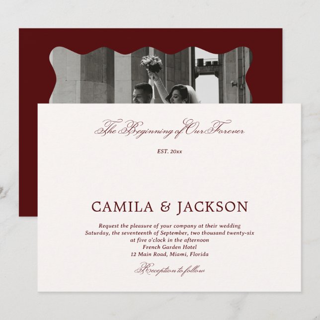 Invitation  Old Money Burgundy Wedding  (Devant / Derrière)