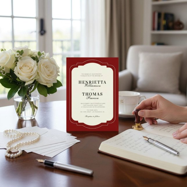 Invitation old money Classic Burgundy Script Name Wedding (Créateur téléchargé)