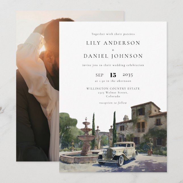 Invitation Old Money Country Estate Photo Wedding (Devant / Derrière)