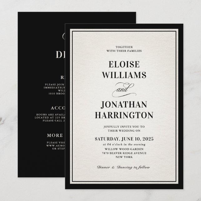 Invitation Old Money Modern Formal Black Chic Luxury Wedding  (Devant / Derrière)