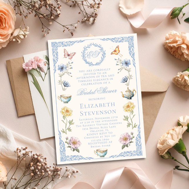 Invitation Old Money Regency Floral Tea Party Bridal Shower (Créateur téléchargé)