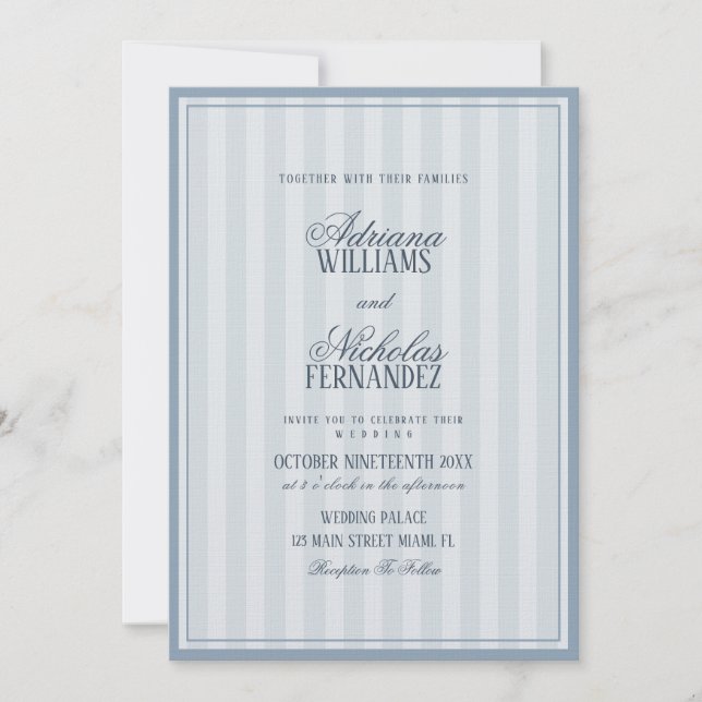 Invitation Old Money Vintage Blue Wedding (Devant)