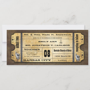 Invitation Old Paper Ticket Vintage Modern Typography Wedding
