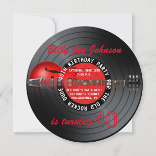 Invitation Old Rocker Dude Guitar Record 40e fête d'anniversa